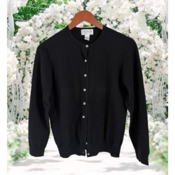 Sutton Studio Black 100% Cashmere Cardigan Sweater For Women Button Fron - Picture 1 of 7